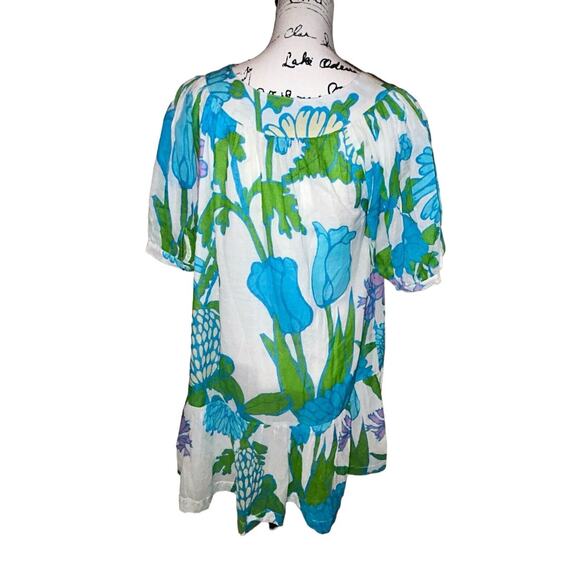 Olivia James The Label Anna Midi Dress Womens Medium Mod Floral Aqua Pockets - Picture 5 of 13